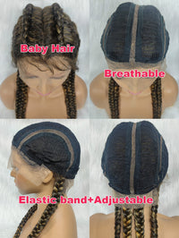 100% Hand-Braided 4 Dutch Braids 1B Cornrow Braid Front Lace Wig