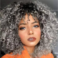 Black & Grey Curly Afro Synthetic Wig for Women - Image 2