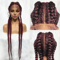 100% Hand-Braided 4 Dutch Braids 1B Cornrow Braid Front Lace Wig