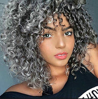 Black & Grey Curly Afro Synthetic Wig for Women - Image 3