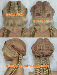 100% Hand-Braided 4 Dutch Braids 1B Cornrow Braid Front Lace Wig