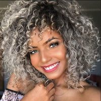 Black & Grey Curly Afro Synthetic Wig for Women - Image 4