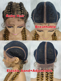 100% Hand-Braided 4 Dutch Braids 1B/27 Cornrow Braid Front Lace Wig