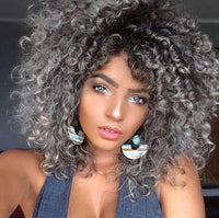 Black & Grey Curly Afro Synthetic Wig for Women - Image 1