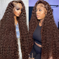 Brown Curly Wavy HD Lace Human Hair Wig for Women - Image 1