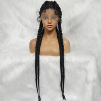 100% Hand-Braided 4 Dutch Braids 1B Cornrow Braid Front Lace Wig