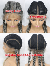 100% Hand-Braided 4 Dutch Braids 1B/27 Cornrow Braid Front Lace Wig