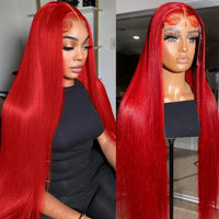 40 Inch Straight Pre Plucked Hot Red Human Hair 13x6 HD Lace Frontal Wigs For Women