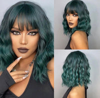 Green Wavy Bob Synthetic Wig for Women - Image 1