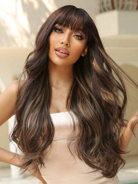 Long Synthetic Brown Wig With Bangs