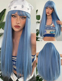 26" Blue Straight Synthetic Wig for Women - Image 1