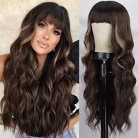 Brown Blond Long Wavy Curly Hair with Bangs Wig