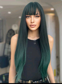 Green Straight Synthetic Wig With Bangs
