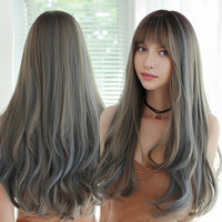 24" Blue & Mixed Curly Synthetic Wig for Women - Image 1