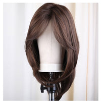 Medium Length Synthetic Straight Natural Brown \ Brown Ready-To-Wear Wig With Side Bangs