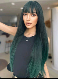 Green Straight Synthetic Wig With Bangs