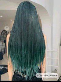 Green Straight Synthetic Wig With Bangs