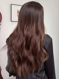 Long Brown Ombre Wavy Synthetic Wigs for Women Natural Hair Wig with Bangs Cute Heat Resistant Daily wig