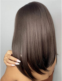 Beautiful Short Brown Synthetic Wig With Bangs Light Brown Wig Shoulder Length