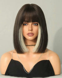 Two Tone Short Straight Synthetic Wig With Bangs
