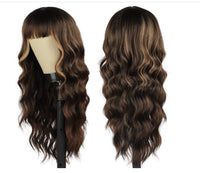 Brown Blond Long Wavy Curly Hair with Bangs Wig