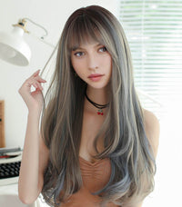 24" Blue & Mixed Curly Synthetic Wig for Women - Image 3