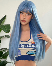 26" Blue Straight Synthetic Wig for Women - Image 3
