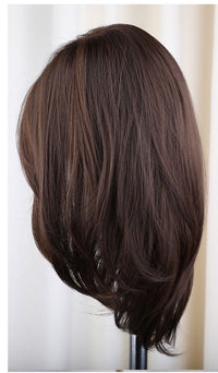 Medium Length Synthetic Straight Natural Brown \ Brown Ready-To-Wear Wig With Side Bangs