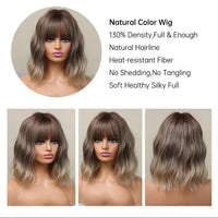 Short Curly Ash Brown Bob Synthetic Wigs With Bangs