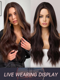 Long Brown Ombre Wavy Synthetic Wigs for Women Natural Hair Wig with Bangs Cute Heat Resistant Daily wig