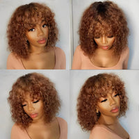 Brown & Mixed Curly Kinky Human Hair Wig for Women