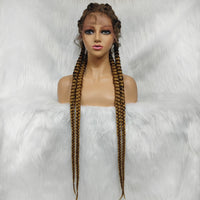 100% Hand-Braided 4 Dutch Braids 1B/27 Cornrow Braid Front Lace Wig