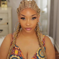 100% Hand-Braided 4 Dutch Braids 1B/27 Cornrow Braid Front Lace Wig