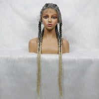 100% Hand-Braided 4 Dutch Braids 1B Cornrow Braid Front Lace Wig