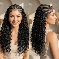 26inch Synthetic Cornrow Braided Wigs 13x6 Transparent Lace Frontal Deep Wave Hair Wigs