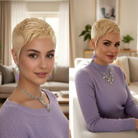 Pixie Cut Machine Made Human Hair Wig for Women