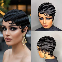 Wavy Pixie Cut Human Hair Wig for Women