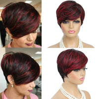 Synthetic Natural Black Mixed Red Pixie Cut Wig for Black Women