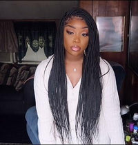 28" Long Braided Box Braids Glueless Lace Wigs For Black Women With Baby Hair