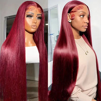 Wine Red Straight HD Lace Human Hair Wig for Women - Image 1