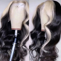 Blue Highlight Ombre Blonde Wig Body Wave Lace Frontal Wigs 13X4 HD Lace Wig Synthetic High Quality Pre Plucked Daily Cosplay