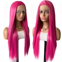 Rose Pink Straight Synthetic Glueless Lace Wigs For Women Natural Hairline Daily Wear Cosplay Part Front Hair