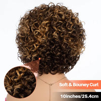 Brown & Mixed Curly Kinky Machine Made Human Hair Wig for Women - Image 7