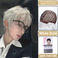 Fashion Synthetic Straight Hair Wig for Men Fluffy Short Hair Style Cosplay Wigs Natural Black Head Cover Korean Male Daily Wig
