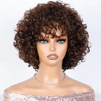 Brown & Mixed Curly Kinky Machine Made Human Hair Wig for Women - Image 3