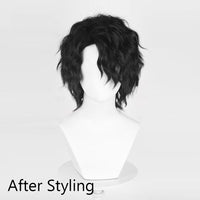 Men Synthetic Short Black Wave Curly Men Wig Anime Game Cosplay Fluffy Heat Resistant Wig for Daily Party