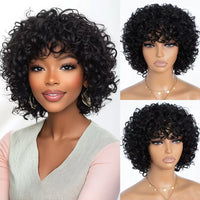 Brown & Mixed Curly Kinky Machine Made Human Hair Wig for Women - Image 2