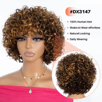 Brown & Mixed Curly Kinky Machine Made Human Hair Wig for Women - Image 8
