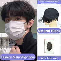 Fashion Synthetic Straight Hair Wig for Men Fluffy Short Hair Style Cosplay Wigs Natural Black Head Cover Korean Male Daily Wig