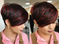 Synthetic Natural Black Mixed Red Pixie Cut Wig for Black Women